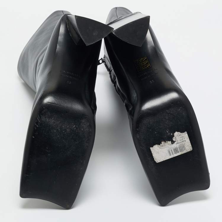 Pre Owned Balenciaga Black Leather Moon Square Toe Ankle Boots Size 39 
