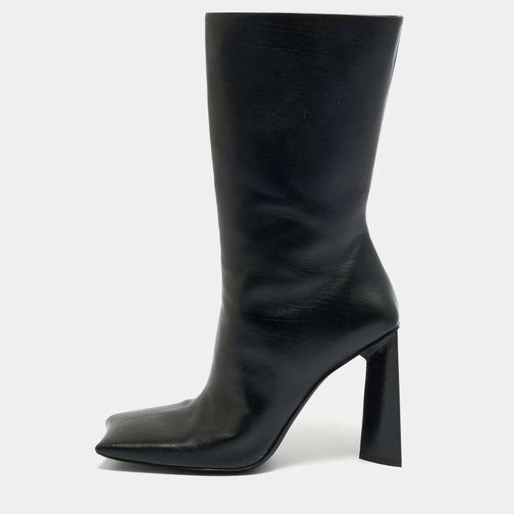 Pre Owned Balenciaga Black Leather Moon Square Toe Ankle Boots Size 39 