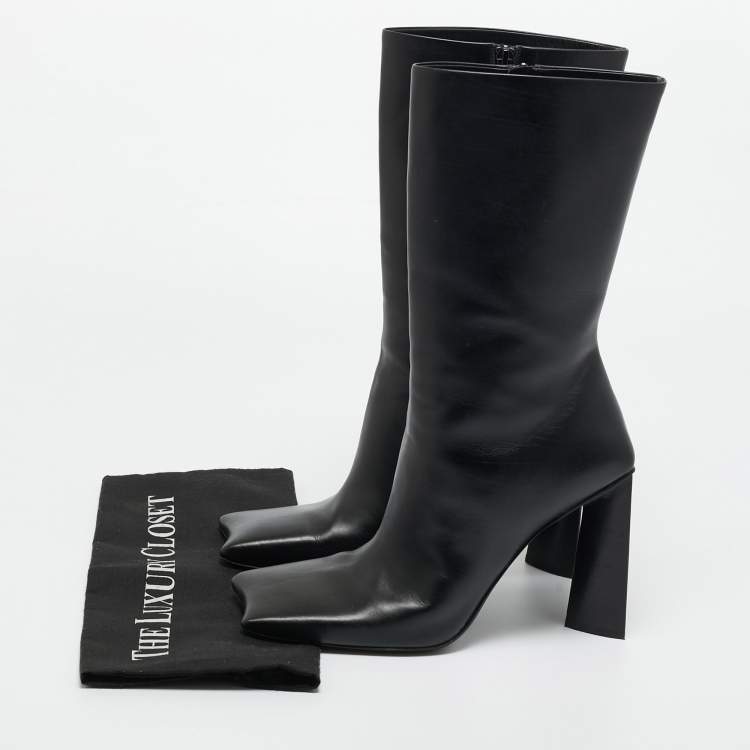 Pre Owned Balenciaga Black Leather Moon Square Toe Ankle Boots Size 39 