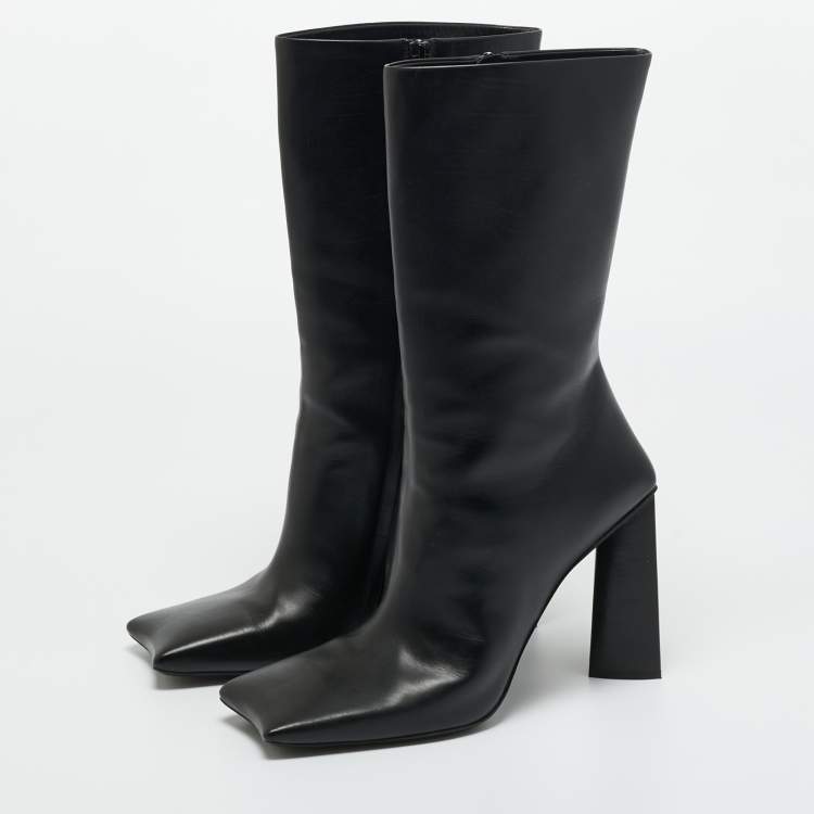Pre Owned Balenciaga Black Leather Moon Square Toe Ankle Boots Size 39 