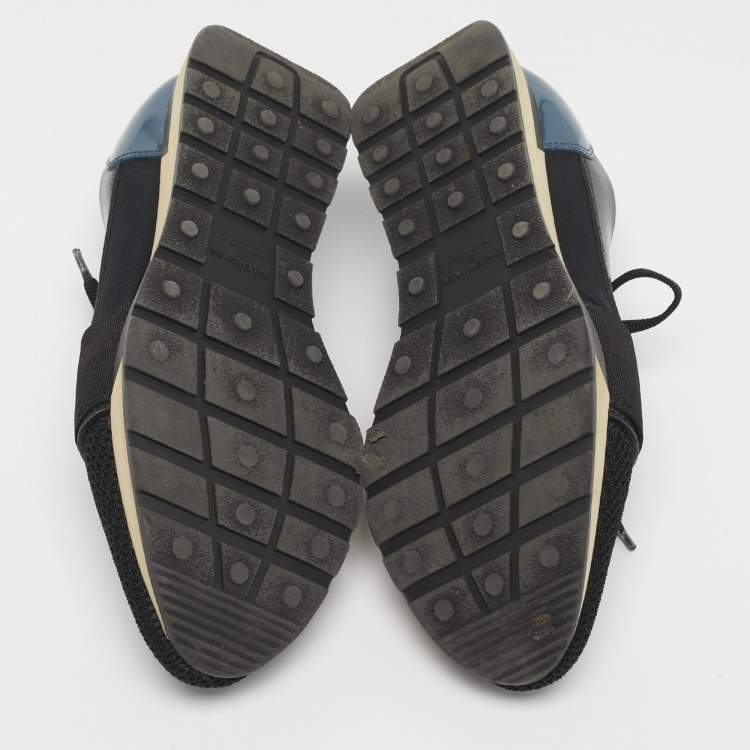 مملوكة مسبقًا Balenciaga Black/Blue Mesh and Leather Race Runner Low Top Sneakers Size 36
