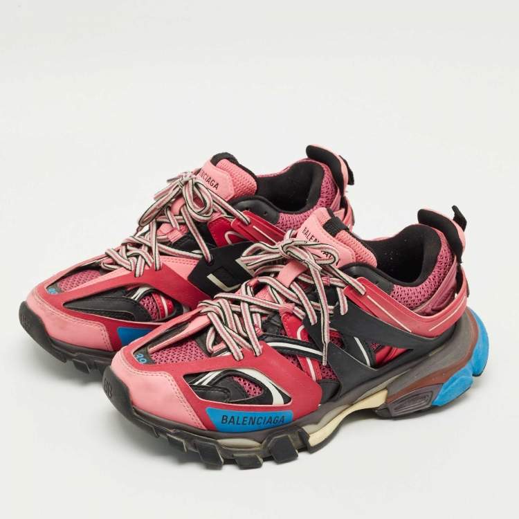 Pre Owned Balenciaga Pink Faux Leather and Mesh Track Sneakers Size 39
