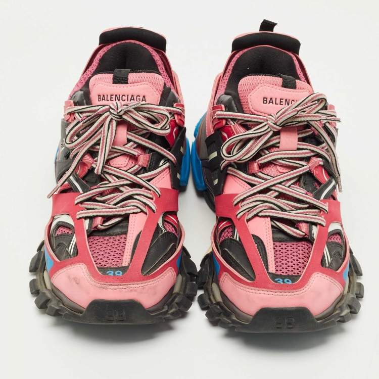 Pre Owned Balenciaga Pink Faux Leather and Mesh Track Sneakers Size 39