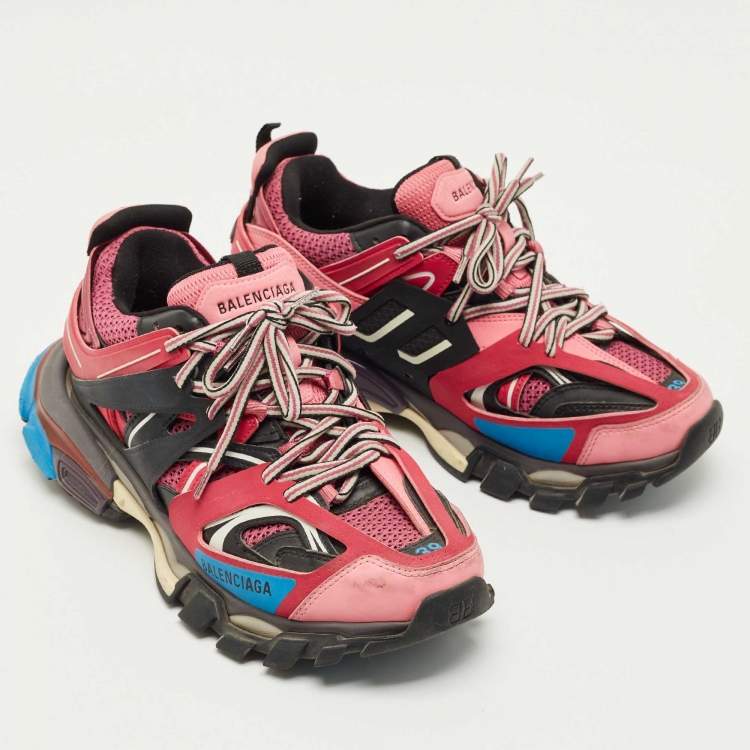 Pre Owned Balenciaga Pink Faux Leather and Mesh Track Sneakers Size 39