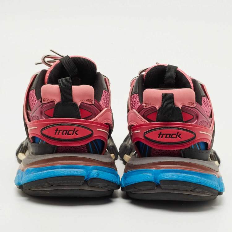 Pre Owned Balenciaga Pink Faux Leather and Mesh Track Sneakers Size 39
