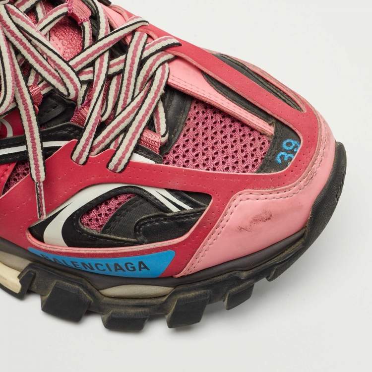 Pre Owned Balenciaga Pink Faux Leather and Mesh Track Sneakers Size 39