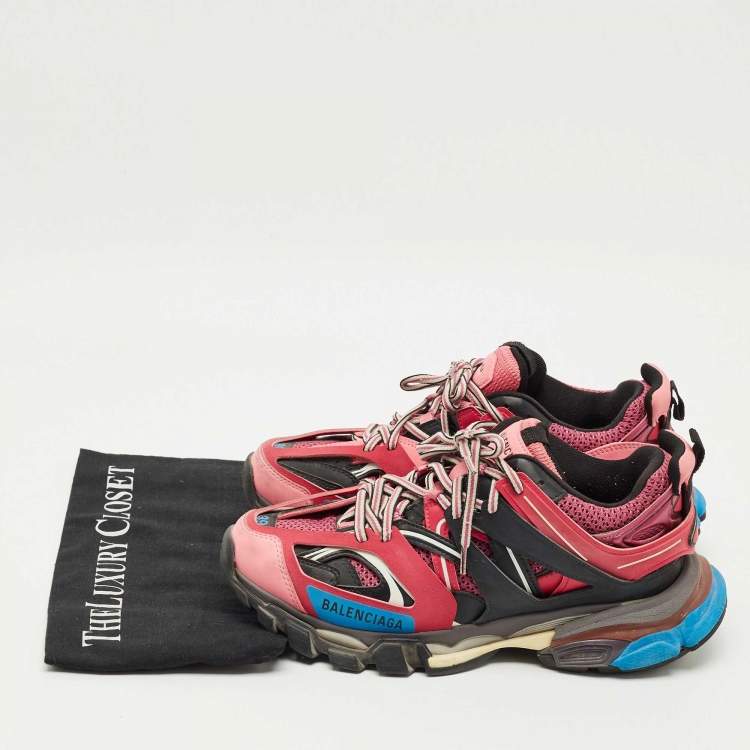 Pre Owned Balenciaga Pink Faux Leather and Mesh Track Sneakers Size 39