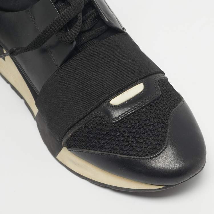Pre Owned Balenciaga Black Leather and Mesh Race Runner Sneakers Size 37