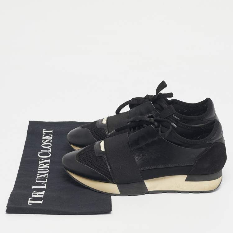 Pre Owned Balenciaga Black Leather and Mesh Race Runner Sneakers Size 37
