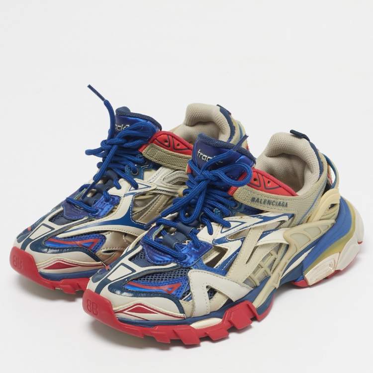 Pre Owned Balenciaga Multicolor Faux Leather and Mesh Track 2 Sneakers Size 37