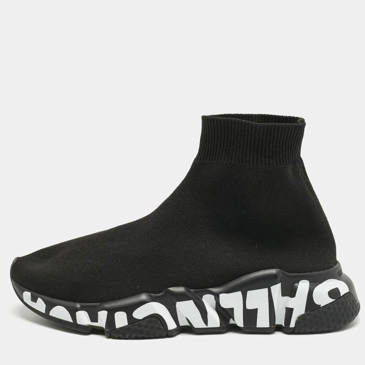 Pre Owned Balenciaga Black Stretch Fabric Speed High Top Sneakers Size 35