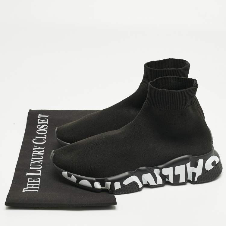 Pre Owned Balenciaga Black Stretch Fabric Speed High Top Sneakers Size 35