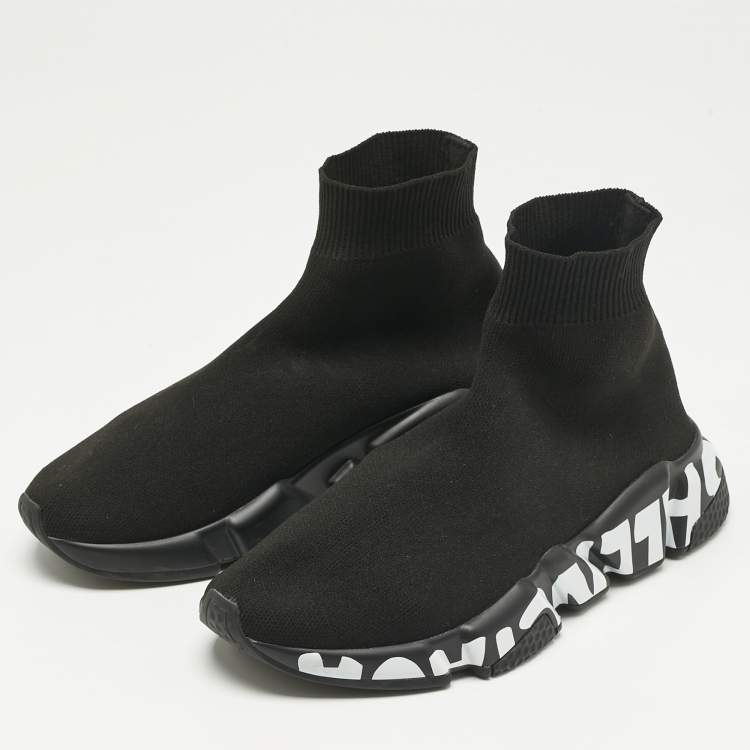 Pre Owned Balenciaga Black Stretch Fabric Speed High Top Sneakers Size 35