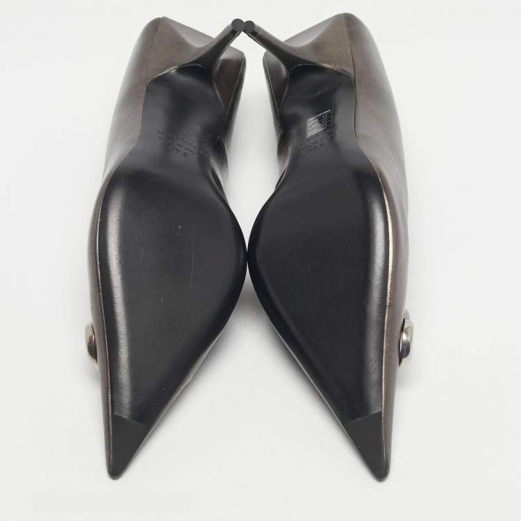 Pre Owned Balenciaga Metallic Leather Knife BB Pointed Toe Pumps Size 39.5