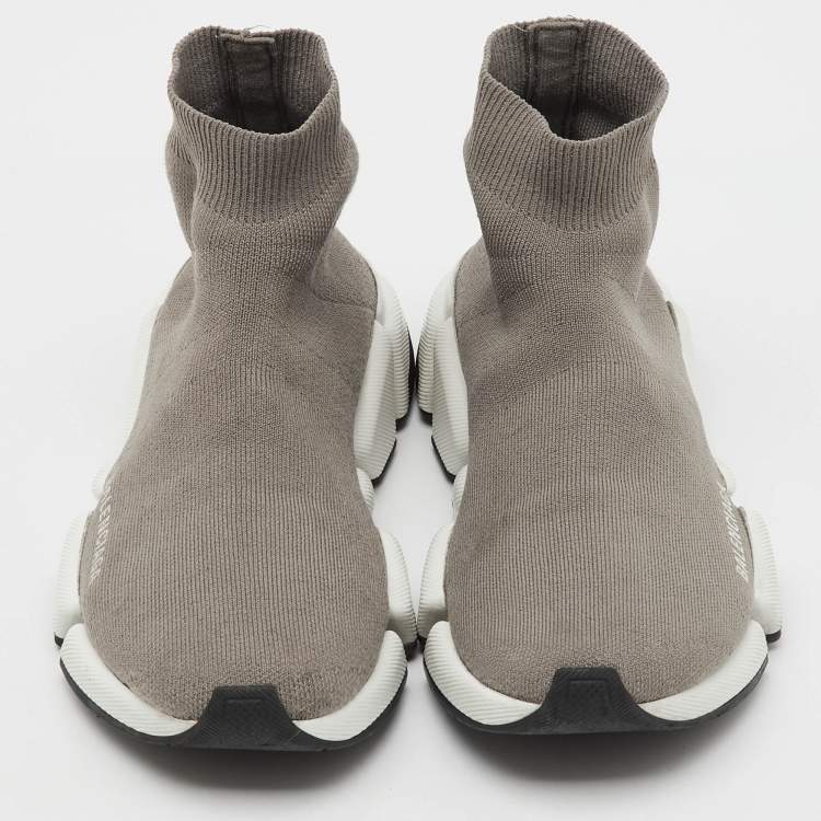 Pre Owned Balenciaga Grey Knit Fabric Speed Trainer High Top Sneakers Size 37