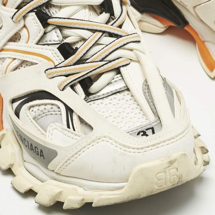 Pre Owned Balenciaga White Mesh and Faux Leather Track Sneakers Size 37