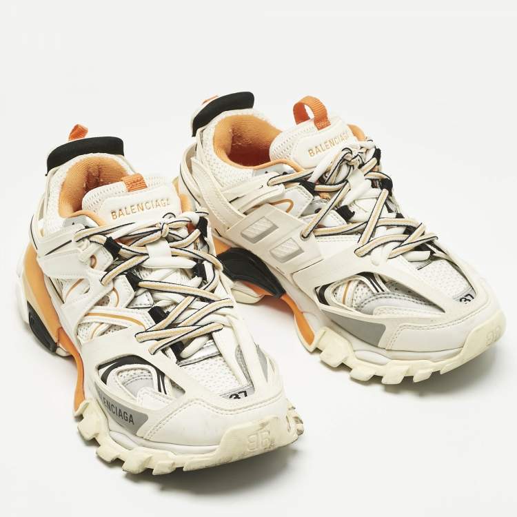 Pre Owned Balenciaga White Mesh and Faux Leather Track Sneakers Size 37