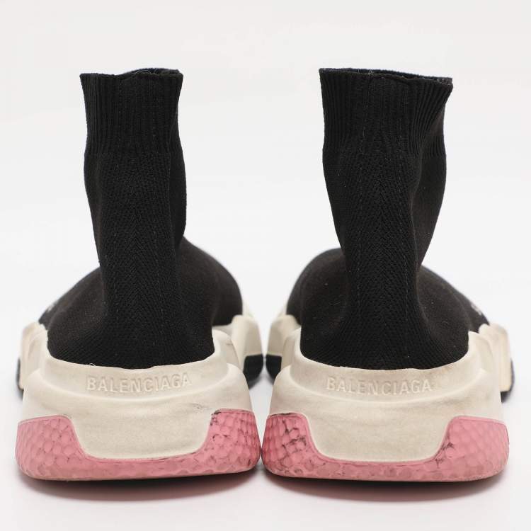 Pre Owned Balenciaga Black Knit Fabric Speed Trainer High Top Sneakers Size 38