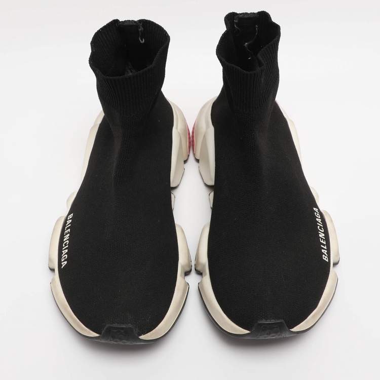 Pre Owned Balenciaga Black Knit Fabric Speed Trainer High Top Sneakers Size 38