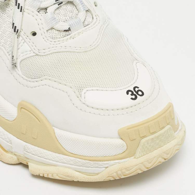 Pre Owned Balenciaga White Faux Leather and Mesh Triple S Sneakers Size 36