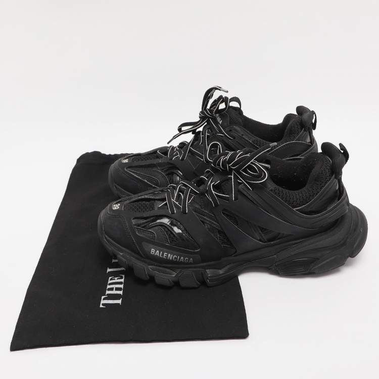 Pre Owned Balenciaga Black Faux Leather and Mesh Track Sneakers Size 39