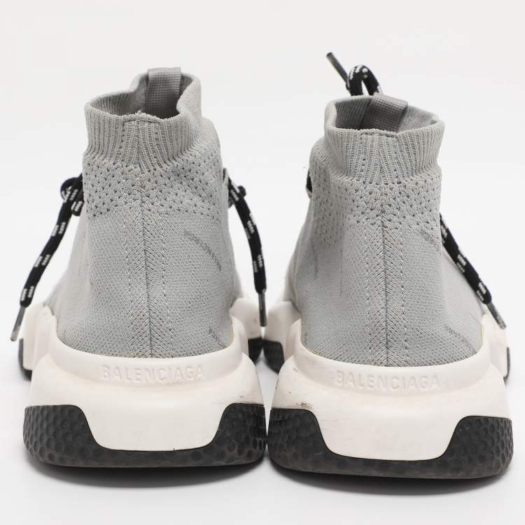 Pre Owned Balenciaga Grey Knit Fabric Speed Trainer Lace Up Sneakers Size 40