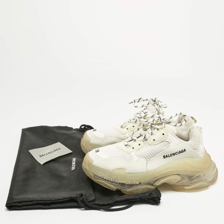 Pre Owned Balenciaga White Faux Leather and Mesh Triple S Sneakers Size 38