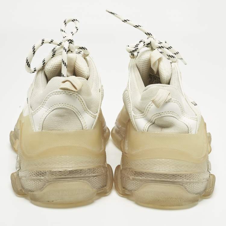 Pre Owned Balenciaga White Faux Leather and Mesh Triple S Sneakers Size 38