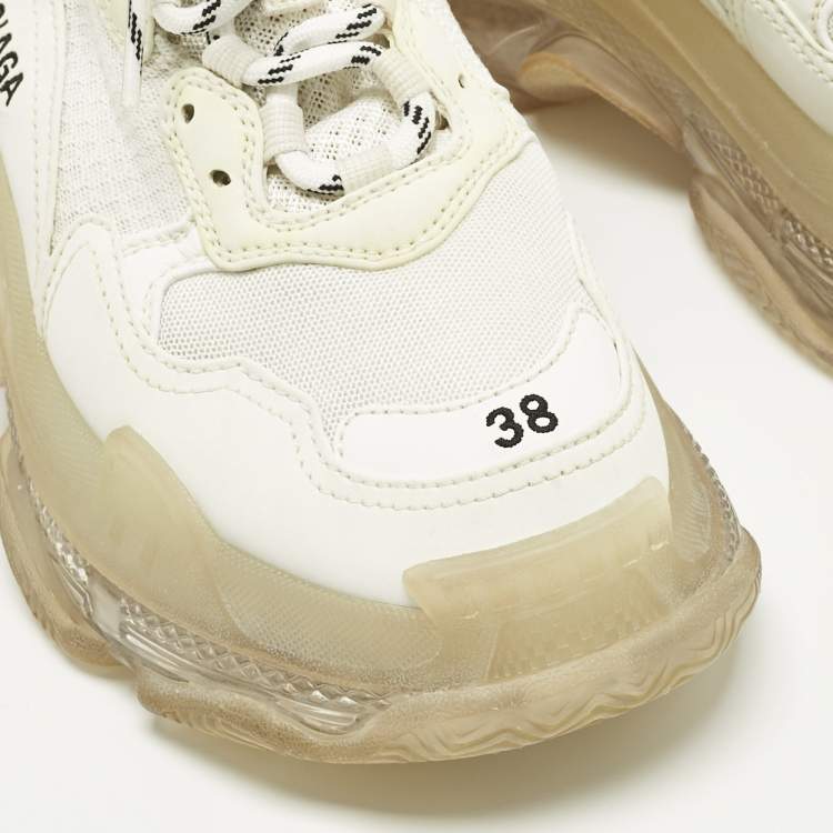 Pre Owned Balenciaga White Faux Leather and Mesh Triple S Sneakers Size 38