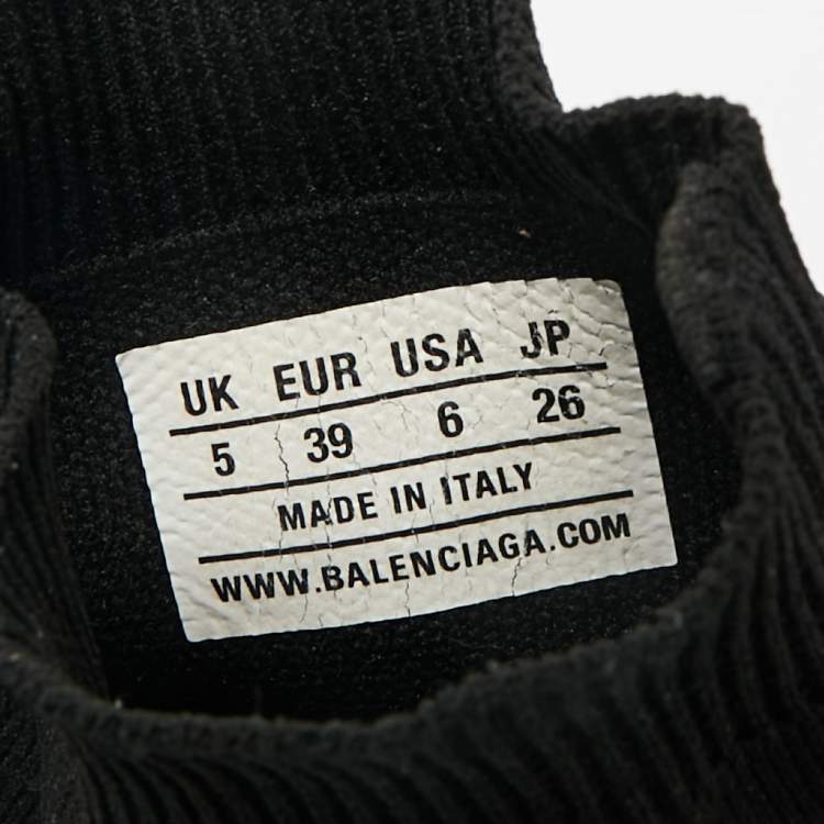 Pre Owned Balenciaga Black Knit Fabric Speed Trainer High Top Sneakers Size 39