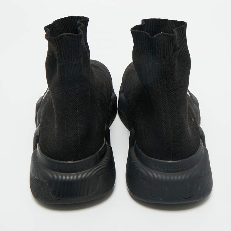 Pre Owned Balenciaga Black Knit Fabric Speed Trainer High Top Sneakers Size 39
