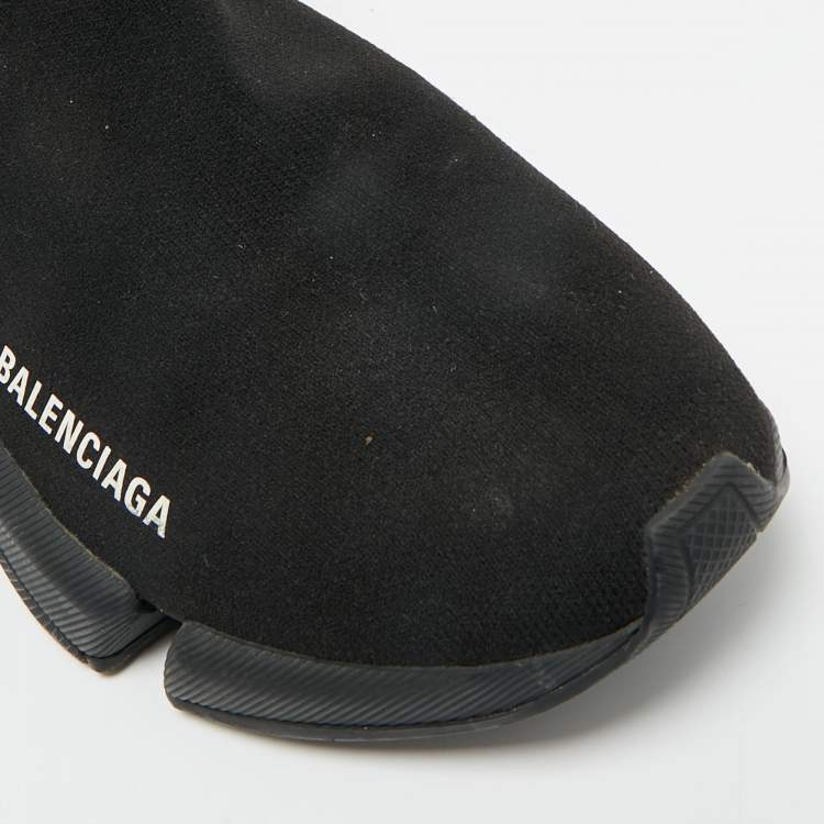Pre Owned Balenciaga Black Knit Fabric Speed Trainer High Top Sneakers Size 39