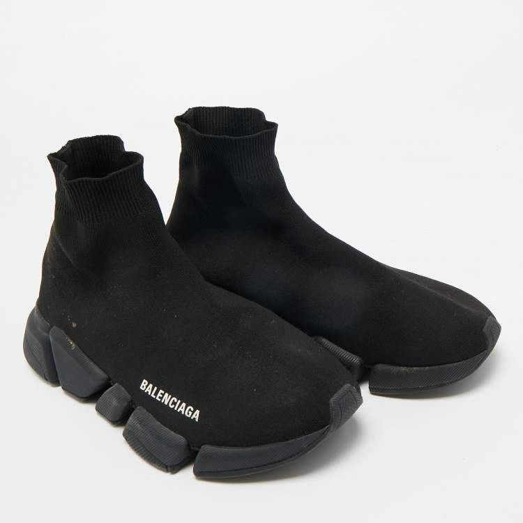 Pre Owned Balenciaga Black Knit Fabric Speed Trainer High Top Sneakers Size 39