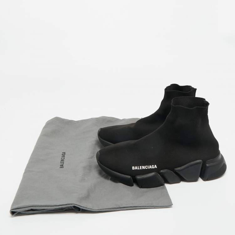 Pre Owned Balenciaga Black Knit Fabric Speed Trainer High Top Sneakers Size 39