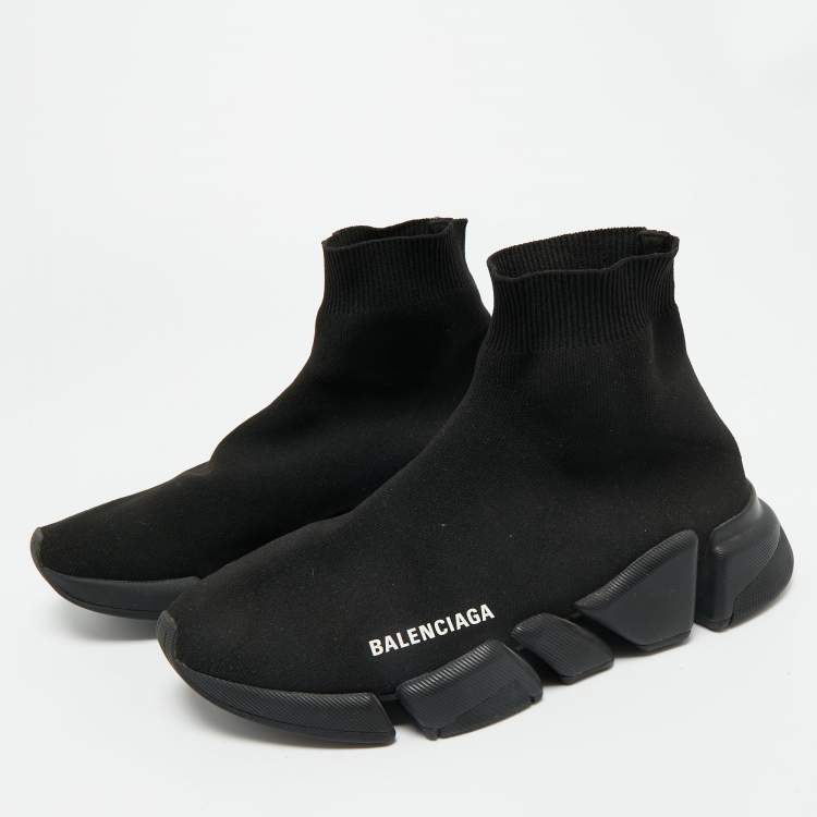 Pre Owned Balenciaga Black Knit Fabric Speed Trainer High Top Sneakers Size 39