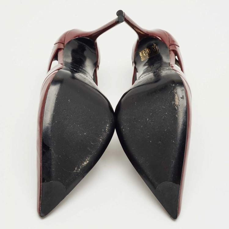 Pre Owned Balenciaga Burgundy Patent Leather Cut Out Pointed Toe Pumps Size 38