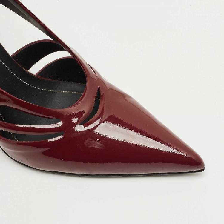 Pre Owned Balenciaga Burgundy Patent Leather Cut Out Pointed Toe Pumps Size 38