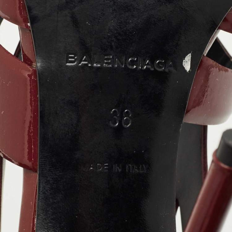 Pre Owned Balenciaga Burgundy Patent Leather Cut Out Pointed Toe Pumps Size 38