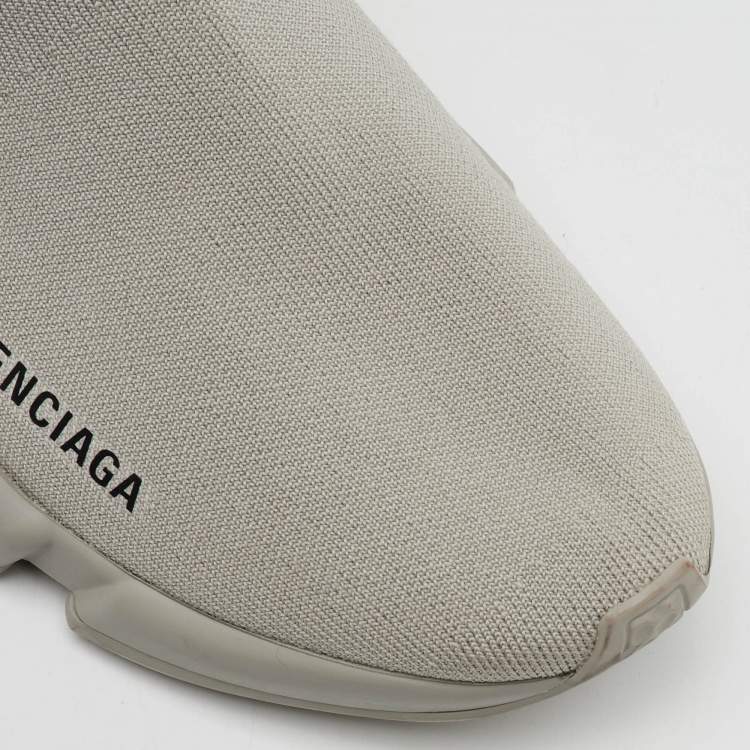 Pre Owned Balenciaga Light Grey Knit Fabric Speed Trainer Clear Sole Sneakers Size 38