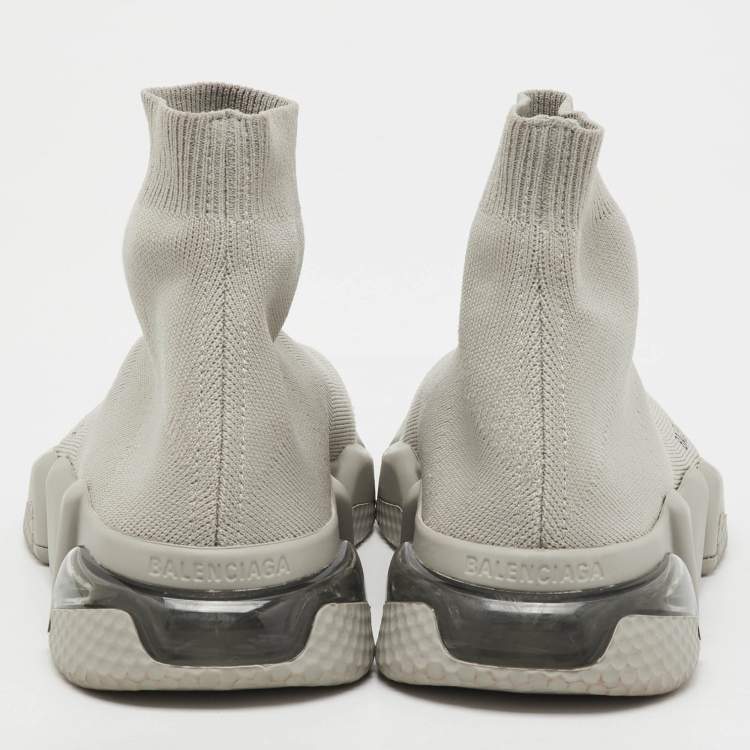 Pre Owned Balenciaga Light Grey Knit Fabric Speed Trainer Clear Sole Sneakers Size 38