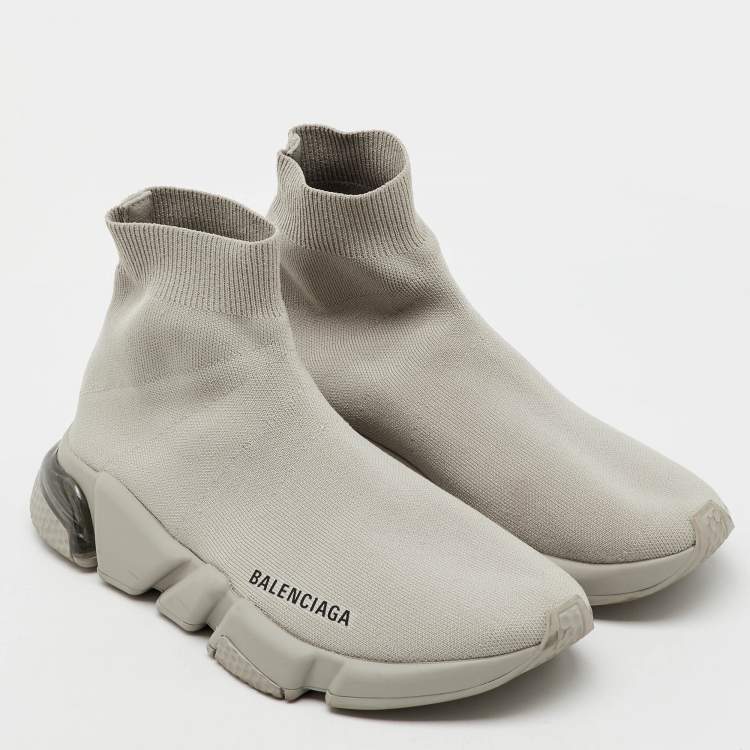 Pre Owned Balenciaga Light Grey Knit Fabric Speed Trainer Clear Sole Sneakers Size 38