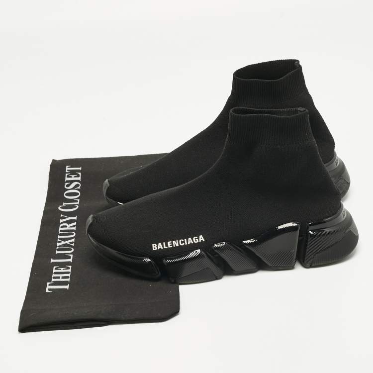 Pre Owned Balenciaga Black Knit Fabric Speed Trainer High Top Sneakers Size 37