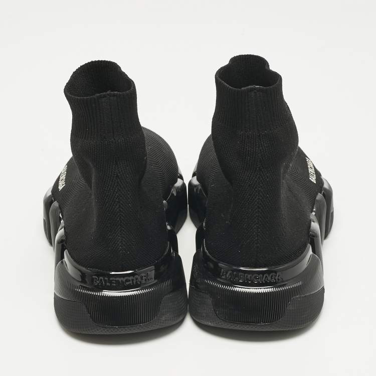 Pre Owned Balenciaga Black Knit Fabric Speed Trainer High Top Sneakers Size 37
