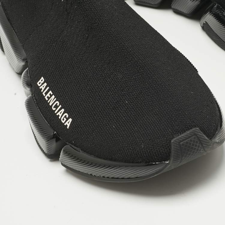 Pre Owned Balenciaga Black Knit Fabric Speed Trainer High Top Sneakers Size 37