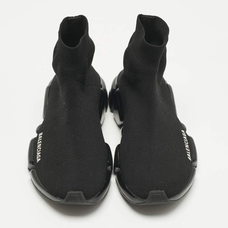 Pre Owned Balenciaga Black Knit Fabric Speed Trainer High Top Sneakers Size 37