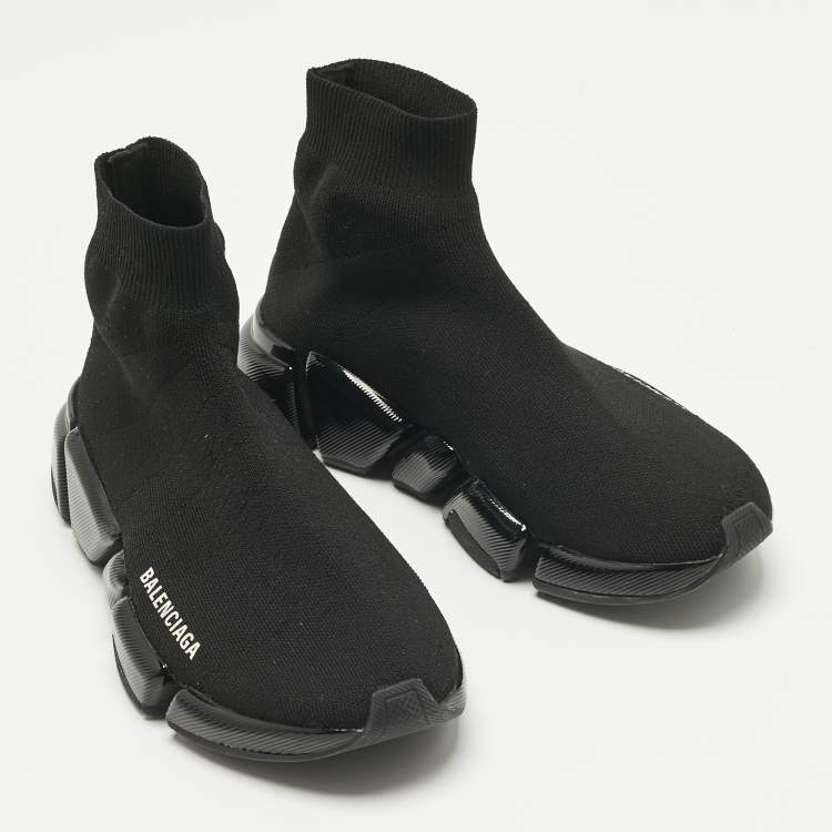 Pre Owned Balenciaga Black Knit Fabric Speed Trainer High Top Sneakers Size 37