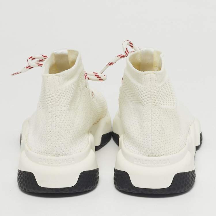 Pre Owned Balenciaga White Knit Fabric Speed Trainer High Top Sneakers Size 38