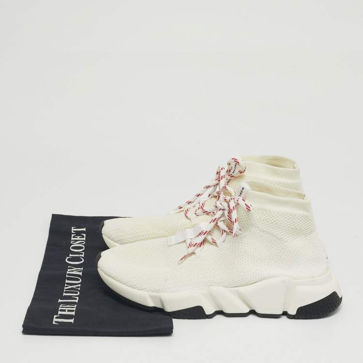 Pre Owned Balenciaga White Knit Fabric Speed Trainer High Top Sneakers Size 38