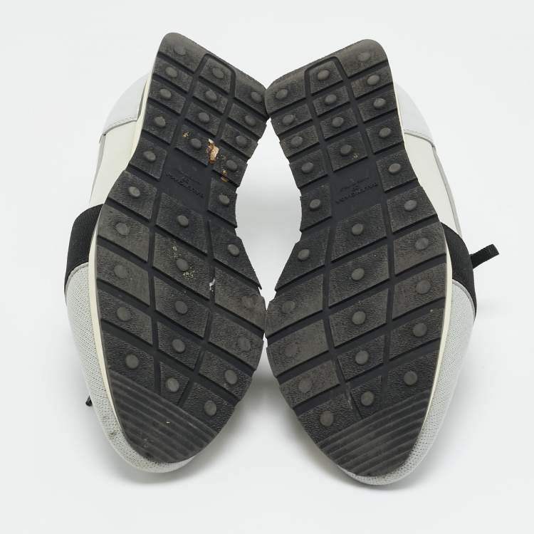 Pre Owned Balenciaga Silver Leather and Mesh Race Runner Low Top Sneakers Size 39