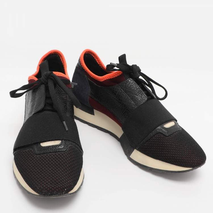 Pre Owned Balenciaga Multicolor Leather And Mesh Race Runner Low Top Sneakers Size 39